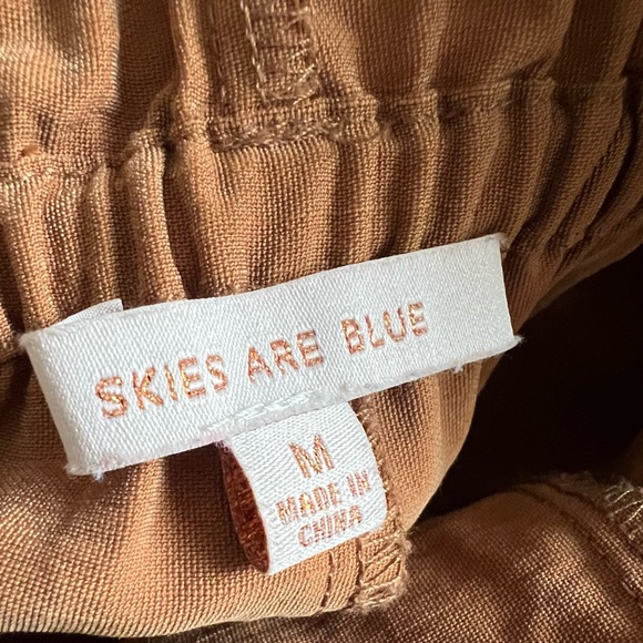 Skies Are Blue Women's Camel Brown Wide Leg minimalist Baggy Loose Fit Pants - Picture 5 of 13